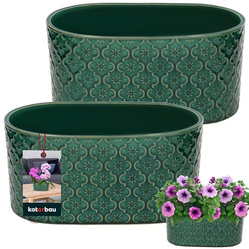 KOTARBAU® 2er Set Blumentopf länglich innen Glasierte Keramik 13 x 25 cm H 12 cm Türkisfarbe ovale Kräutertöpfe Fensterbank Blumenkasten innen Pflanzschale oval Blumenkasten Indoor Kräutertopf