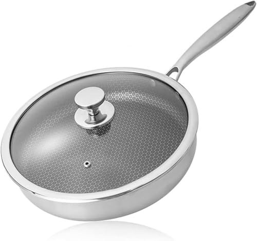 OWOHYG 28cm Non-Stick Stainless Steel Frying Pan with Lid, Scratch-Resistant Cookware for Sauteing, Roasting, Braising, Compatible with All Hobs