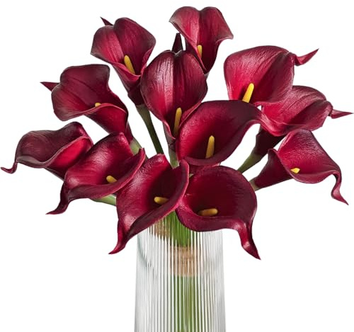 Letjolt Artificial Calla Lily Red Flowers 12Pcs for Wedding Bouquet Home Decoration Faux Calla Lilies Flower, Dark Red | Wedding Bouquet, Home Decoration, Faux Calla Lilies