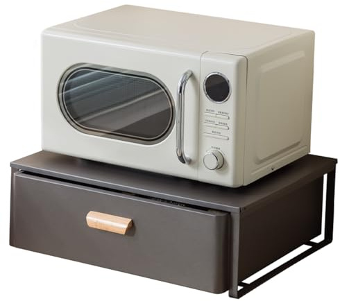 Support de rangement pour comptoir de cuisine avec tiroir extractible, micro-ondes, station de café et rangement d'appareils de cuisine, acier au carbone, noir (50 cm)