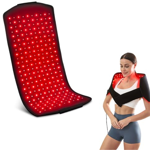 Warmforwel Rot- und Infrarotlichtschal, 250-LED 660 nm und 850 nm Lichtstützwickel, Ganzkörperwickel für Schultern/Rücken/Taille/Bauch/Beine, 3 Modi & 5 Helligkeitsstufen & 9 Timer