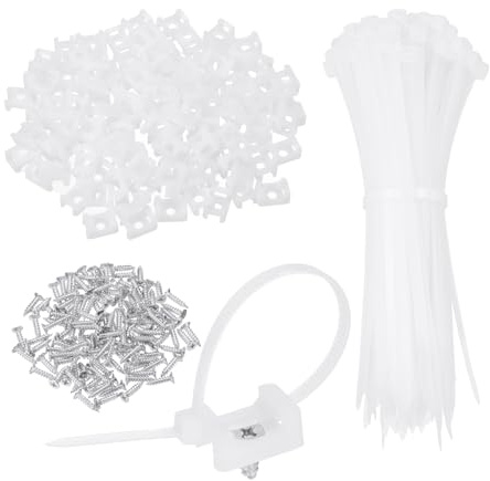 sourcing map 150 soportes tipo sillín de 0.9 pulgadas con bridas de cable de 6 pulgadas y tornillos de rosca M5, juego de abrazaderas de soporte organizador de alambre, color blanco