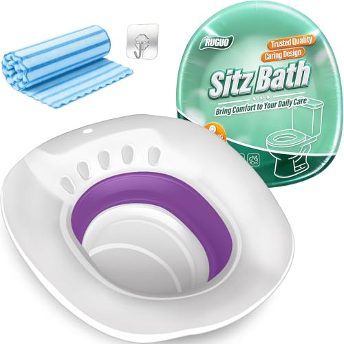 RUGUO Sitz Bath for Toilet Seat - Yoni Steam Seat - Sitz Bath for Hemorrhoids and Postpartum Care - Portable Bidet BPA Free - Foldable Basin for Epsom Salt Soak - Amethyst