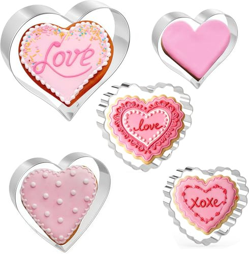 Solihigh 5 Piece Valentines Heart Cookie Cutters Set - Valentine's Day Heart Shapes Stainless Steel Cutters Molds for Valentines Day, Anniversary, Bridal, Engagement and Wedding