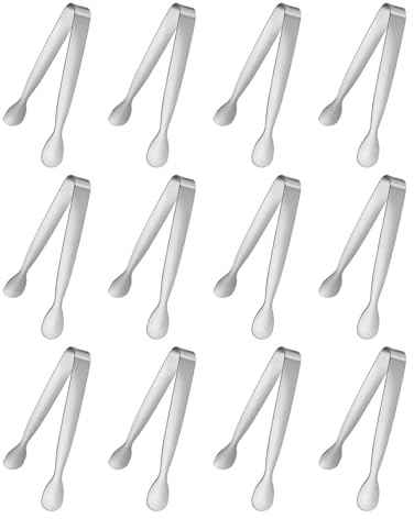 M METERXITY 12-Pack Mini Serving Tongs 4.3in, Silver Tone | 304 Stainless Steel, Mini Sugar Cube Ice Tongs, for Tea and Coffee Party/Outdoor, Small U-shaped Metal Accessories
