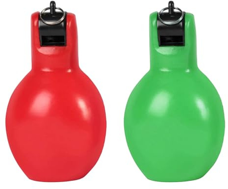 YEJBBUC 2 silbatos de mano para apretar, silbato deportivo fuerte para senderismo, interior y exterior, verde y rojo, 12 x 6,5 cm