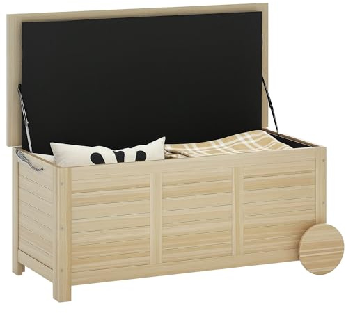 Outsunny Coffre de rangement extérieur en bois 185L avec roulettes et bâche intérieure imperméable Malle de rangement 110 x 50 x 50 cm bois naturel
