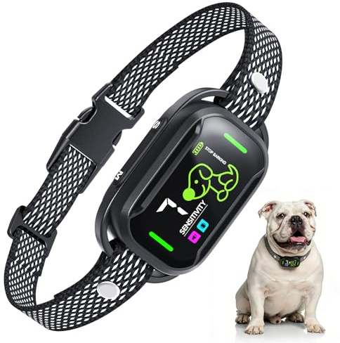 MASBRILL Collar Anti Ladrido para Perros - 3 Modos (Sonido, Vibración, Mixto) + 7 Niveles de Sensibilidad, Correa Anti-Ladridos con Pantalla LED,IPX7, Recargable,Carga Rápida, Ajustable y Fácil de Usa