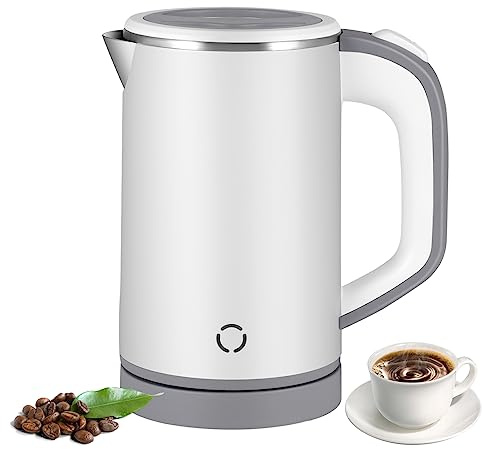 Wasserkocher Klein 800ml, 600W Reisewasserkocher Wasserkocher, Reise Wasserkocher mit 360° Basis | Abnehmbarer Deckel | Innentank aus Edelstahl 304 | Schnellkochend | Automatische Abschaltung(Weiß)