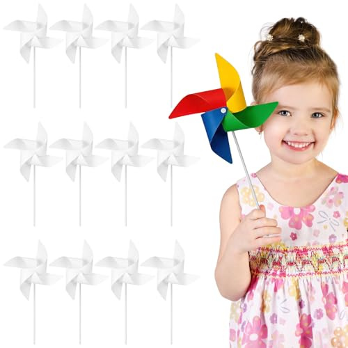 Toyvian Juego de 24 piezas para hacer molinillos de viento de color blanco para pintar, juego de manualidades de verano y primavera para actividades al aire libre, escuela, trabajo y hogar