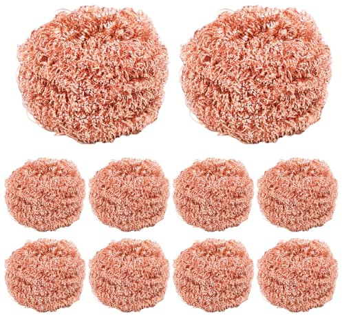 10Pcs Heavy Duty Copper Scrubber, Non-Scratch Copper Sponge Reusable Scouring Pads for Cast Iron Stainless Steel Grills, Scrubbing Pads