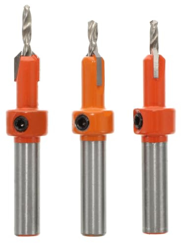 VINTORKY Juego de 3 Brocas Avellanadoras de Acero para Carpintería, Llave Incluida, Tamaños 2.8x8mm, 3x8mm y 3.2x8mm, Ideales para Bricolaje en Madera