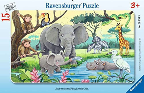Ravensburger Kinderpuzzle - 06136 Tiere Afrikas - Rahmenpuzzle für Kinder ab 3 Jahren, mit 15 Teilen