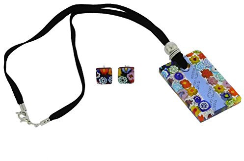 Glass Of Venice Millefiori-Halskette und Ohrringe aus Muranoglas, gestreift, Blau
