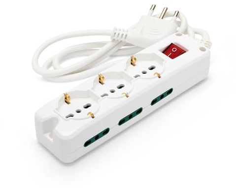 VELAMP - Ciabatta Multipresa Piatta a Presa Multipla (3 Prese Schuko + 10/16A e 6 Prese 10/16A), Ciabatta Elettrica Multipresa con Spina 16A, Cavo 1m, Interruttore Luminoso, Prese Sicure - Bianco