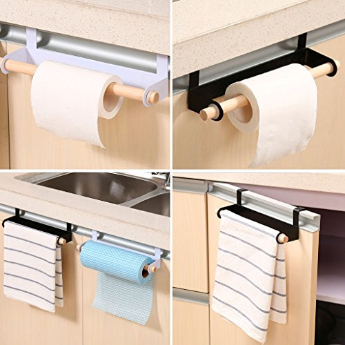 Milue Kitchen Roll Paper Storage Rack Towel Holder Tissue Hanger Under Cabinet Door White
