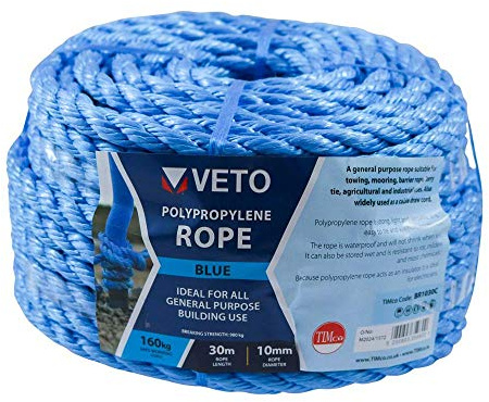 TIMco BR1030C Polypropylen-Seil, 10 mm x 30 mm, mittelgroß, Blau, 1 Stück