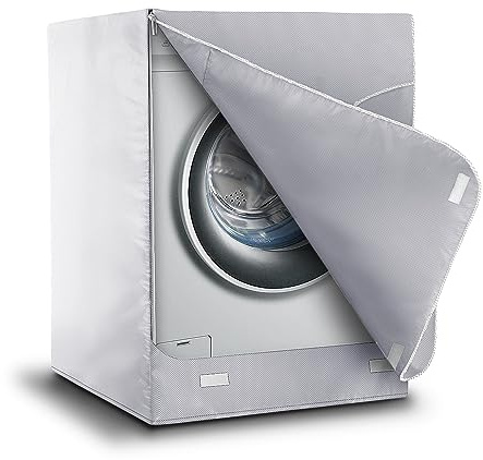 AKEfit Washer/Dryer Cover for Front Load, Washing Machine Cover Waterproof, Dustproof and Anti-UV, Heavy Duty Oxford Washer Covers for Outside, 27W x 33D x 39H -Silver