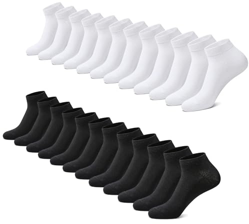 FALARY Sneaker Socken Herren Damen 12 Paar Kurze Halbsocken Baumwolle-SchwarzWeiß-39-42