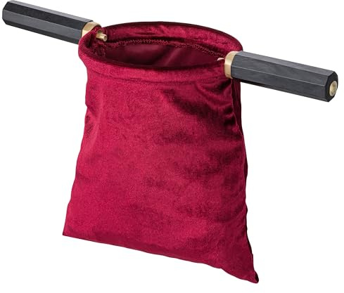 Klingelbeutel aus SAMT mit MESSINGRING & Griff – Ø 13 cm – Burgundrot – KOLLEKTENBEUTEL in Bester KIRCHENQUALITÄT – für GOTTESDIENST, Spenden & DEKO – MaMeMi