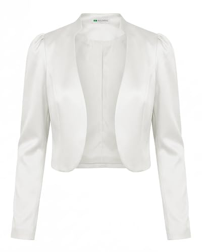 Bolerose Bolero Donna Raso Manica a Sbuffo Foderato | Spalle Arricciate, Davanti Aperto, Linea Blazer Corta, Effetto Lucido, Matrimoni e Gala, Taglie XS-5XL