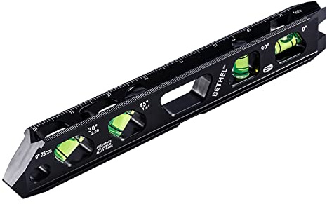BETHEL Torpedo Level, Magnetic Conduit Level with 4 Vials, V-Groove and Magnet Track,Aluminum Alloy Construction, High Viz Black (9 inch)