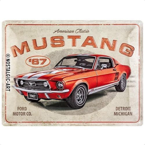 Nostalgic-Art Retro Blechschild, 30 x 40 cm, Ford Mustang – GT 1967 Red – Geschenk-Idee für Ford-Zubehör Fans, Original Lizenzprodukt (OLP), aus Metall, Vintage Design, Blechschilder Sprüche