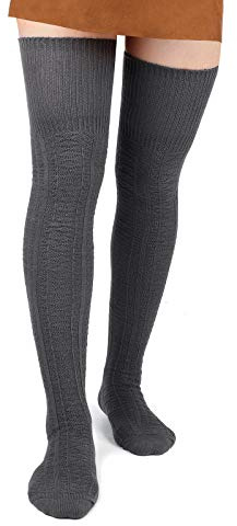 Moon Wood Overknees Strümpfe Damen Extra Lange Thigh High Socks Soft Warme Überkniestrümpfe Damen Baumwolle Strick Oberschenkelsocken Dunkelgrau