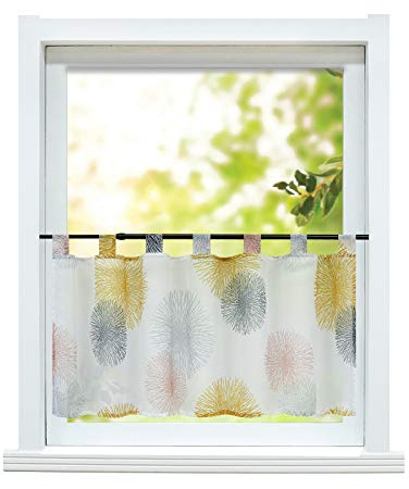 ESLIR Scheibengardine Küche Bistrogardine Modern Gardinen Kurz Gelb 60x90 | Transparent,Kurzgardine mit Schlaufen,Vorhänge Voile,1 Stück,Küchengardinen,Kurzstores landhaus,Fenstergardine