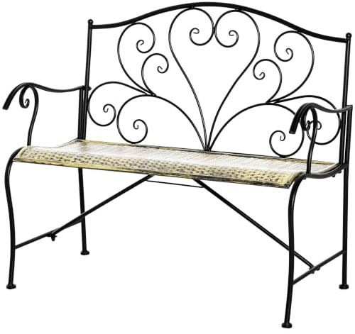 Outsunny Banc de Jardin 2 Places Fer Forgé Métal Noir Doré | Style Néo-rétro, Lignes Fuselées, Effet Vieilli