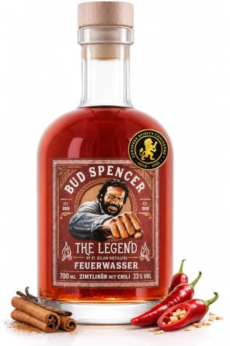 Bud Spencer Zimtlikör Chilli - FEUERWASSER - [33% Vol, 0,7l] Deutscher Zimt Likör - Terence Hill Fanartikel - Geschenk für Männer - Bud Spencer und Terence Hill Fanartikel - Liköre von St. Kilian