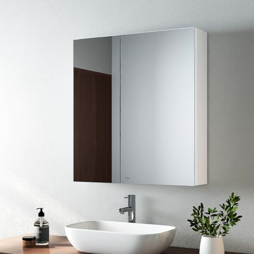 EMKE 60 × 65 cm Double Door Bathroom Mirror Cabinet, White