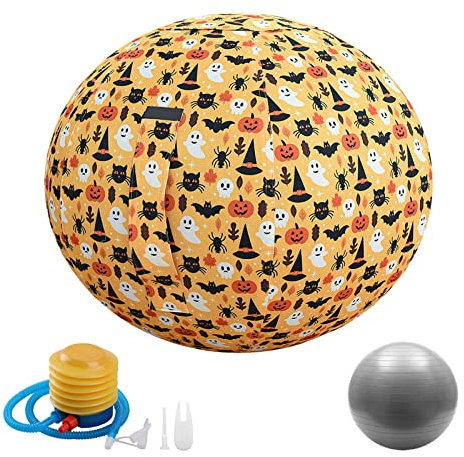 Sitting Ball Chair with Cover, Exercise Yoga Ball for Office and Home Muscle Training Fitness, Workout Ball with Pump and Handle,Gelb,75cm
