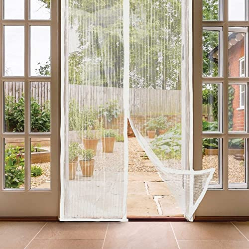 CUQOO Magnetischer Fliegengitter Türvorhang - Verstellbares Fliegengitternetz mit Magnetverschluss, Einfache Installation für alle Türgrößen, Fliegennetze für Türen, Insektenschutzgitter, Weiß 100 x