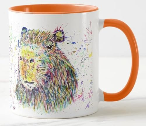 Vixar Capybara Grand Rongeur Aquarelle Art Tasse Tasse Cadeau Anniversaire Travail Bureau Noël Thé Café (Orange)