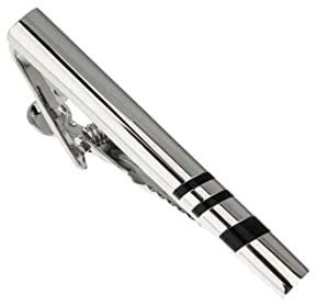 Krawattennadeln für Herren Hochzeit, Krawattenklammer Kupfer Langer Streifen Silber Schwarz Tie Clip 5CM Schmuck Geschenke