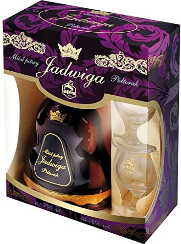 Jadwiga Met Półtorak-Einhalber Geschenkset im Karton mit zwei Bechern | 750ml | 16% Alkohol Metwein | Polnische Produktion