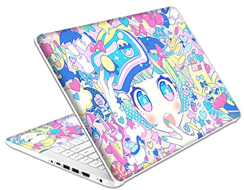 HK Studio Laptop Skin Decal for HP 14 Kawaii Anime Girl with No Bubble, Waterproof, Scratch Resistant - Including Wide Screen and Full Wrist Pad - 14 inch HP Laptop Cover Sticker Decal Wrap