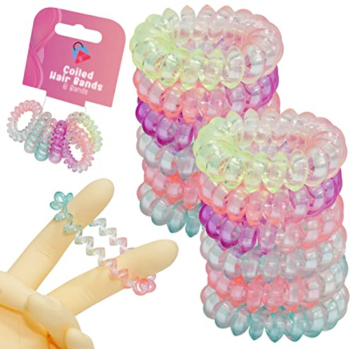 12Pcs-Coiled Hair Bands, Spiral Hair Ties for Women, 3cm Ponytail Holders, Spiral Hair Ties for Thick Hair