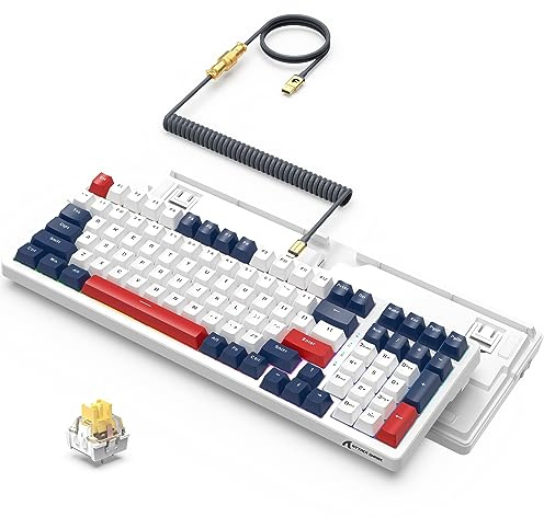 ATTACK SHARK K98 Wired Hot-Swap 100-Tasten Gaming-Tastatur & LIGHTSYNC RGB | Mit Abnehmbarem Metall Gewundenem USB-C Kabel, Mechanischer Angepasster Linearer Gelber Switch, Programmierbarer Treiber-Blau