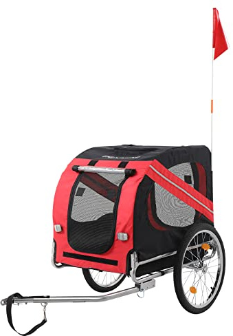 PEXMOR Dog Bike Trailer, Folding Bike Trailer for Dogs, Pet Trailer Cart for Bicycle, Bike Cargo Wagon Carrier Attachment w/Universal Hitch & 20 Quick Release Wheel Red