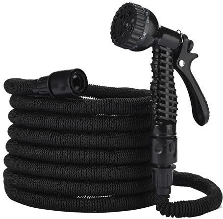 2WAYZ Flexibler Gartenschlauch15m - Langlebig & Erweiterbar, mit Multifunktions-Spritzpistole, Ideal für Gartenbewässerung, Leicht & Knickfest, Schwarz HL 10