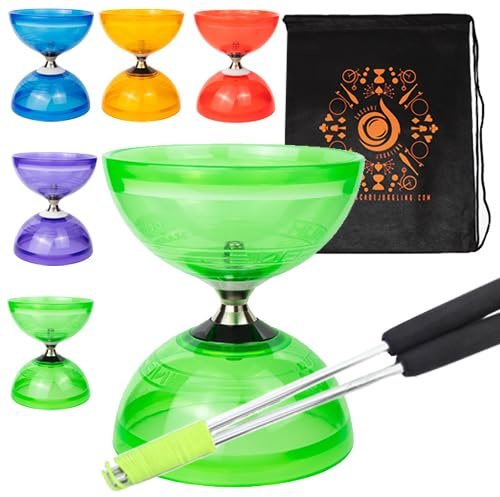 Jumbo Hurricane Pro Dreifachlager Kupplung Diabolo Set mit Aluminium 'Metall' Sticks, Diabolo String und Cascade Tragetasche (grün mit silbernen Handstäben)