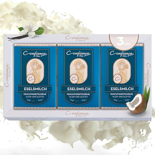 Jabón Leche de Burra - Confiança 1894 | Pastilla Sólida con Ingredientes de Origen Vegetal | Jabón de Manos, Cuerpo y Cara | Pack de 3 Unidades Hidratantes y Nutritivas x 75g