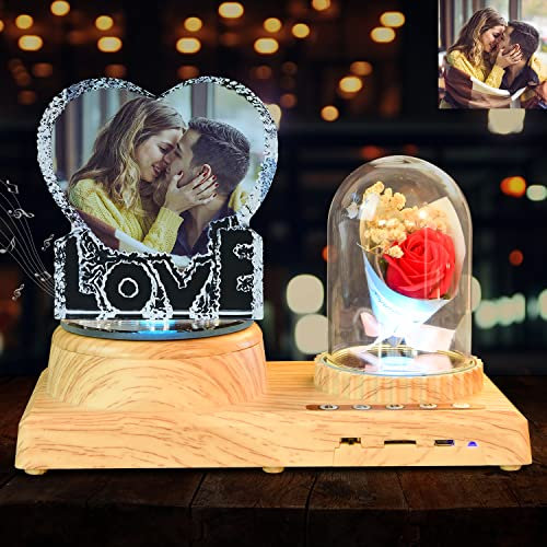 Angry Egg Boy LOVE Herzförmige Fotoanpassung Bilderrahmen in Kristall, 2D Kristall Rotation Fotorahmen mit Rosen Bestes Geschenk für Paare, Liebe, Frauen, Männer, Hochzeit