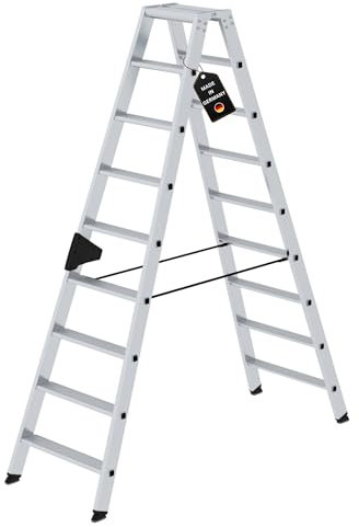 PROREGAL Stufen-Stehleiter | beidseitig begehbar | 2x9 Stufen | Leiter, Teleskopleiter, Trittleiter, Bockleiter, Sprossen-Doppelleiter