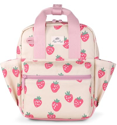 Itzy Ritzy Toddler Backpack - Daycare Bag - Features Adjustable Shoulder Straps, 2 Side Pockets & Spacious Interior with Wipeable Fabric Lining & Name Label, Strawberry Backpack