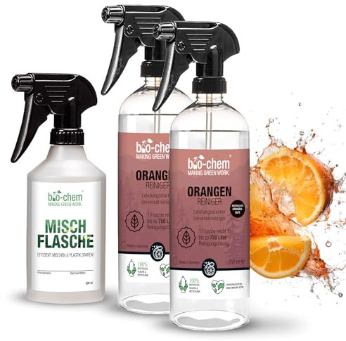 Bio-Chem - Limpiador universal con extractos de piel de naranja 2 x 750 ml con botella mezcladora - Spray detergente para el cuidado del hogar - Productos domésticos para la limpieza del hogar