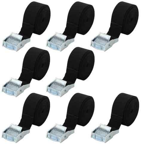 MUKCHAP 8 Pack 2m x 25 mm Tie Down Lashing Straps, Black Adjustable Tensioning Belts, Cam Buckle Tie Down Straps for Motorcycle, Luggage