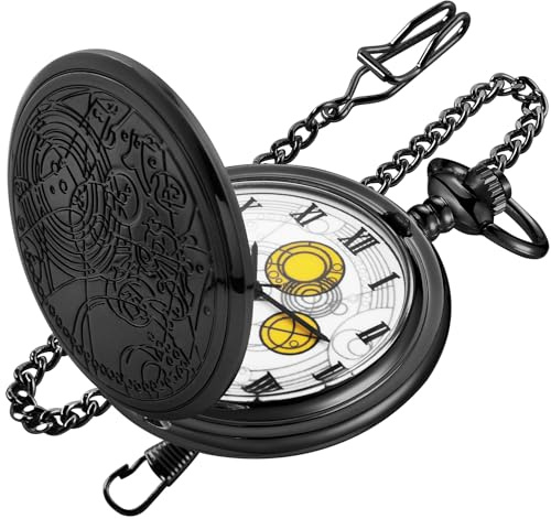 Realpoo Quartz Dr Who Pocket Watch for Men, White Roman Digital Dial Pocket Watches for Men with Chain